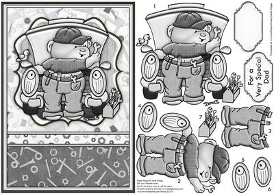 Cheeky Car Mechanic in Black & White, Topper & Decoupage