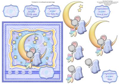 Little Mouse on the Moon New Baby Boy Decoupage