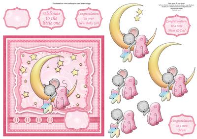 Little Mouse on the Moon New Baby Girl Decoupage