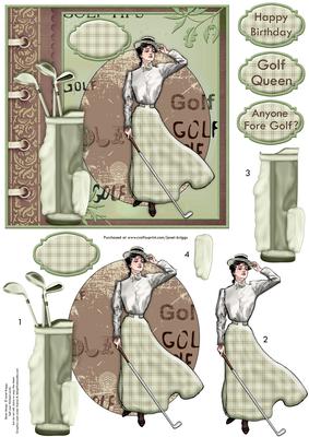 Vintage Lady Golfer Card Topper & Decoupage