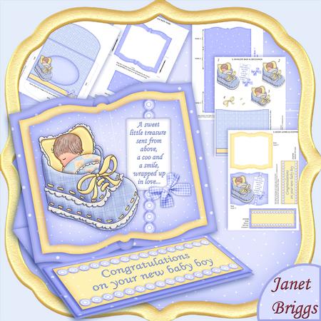 New Baby Boy in Bootee Open Book Easel Card Kit