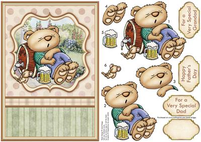 Beer Bear Snoozing Male Birthday Card Topper & Decoupage