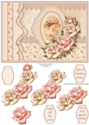 Vintage Lady & Peach Roses Topper & Decoupage