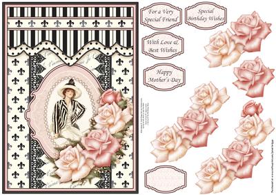 Vintage Lady in Black & Cream Stripes Decoupage