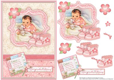 New Baby Girl & Bootees Vintage Decoupage