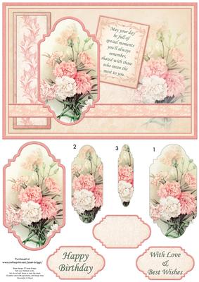 Vintage Peach Carnations Card Topper & Pyramage