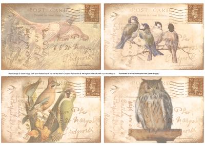 Birds 4 Vintage Postcard Toppers