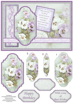 Vintage Lilac Pansies Card Topper & Pyramage