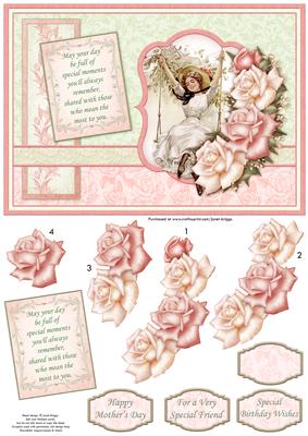 Vintage Lady on Swing Card Topper & Decoupage