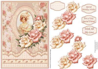Vintage Lady in Peach Bonnet Card Topper & Decoupage