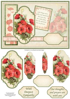 Vintage Sympathy Poppies Card Topper & Pyramage