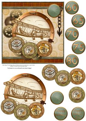 Steampunk Aviation Vintage Plane Birthday or Father's Day