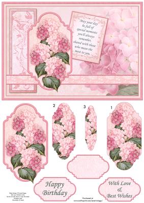 Vintage Hydrangea Birthday Card Topper & Pyramage