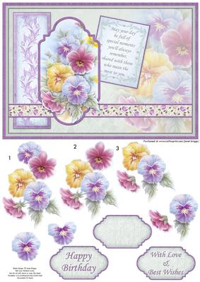 Vintage Pansies Birthday Card Topper & Decoupage