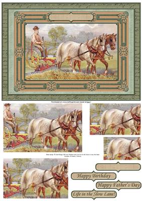 Vintage Farming Horses Male Birthday Card Topper