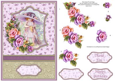 Big Hat Girl Card Topper with Floral Decoupage