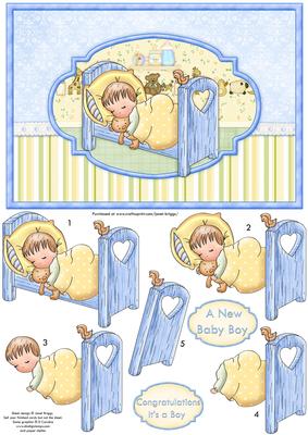 Cute Lullaby New Baby Boy Card Topper & Decoupage