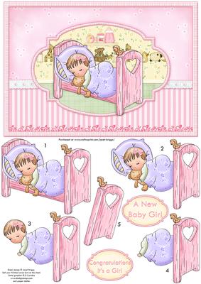 Cute Lullaby New Baby Girl Card Topper & Decoupage