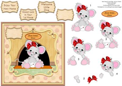 New Home Mouse or Baby Card Front & Decoupage