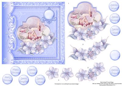 Blue Christmas Church Card Topper & Decoupage