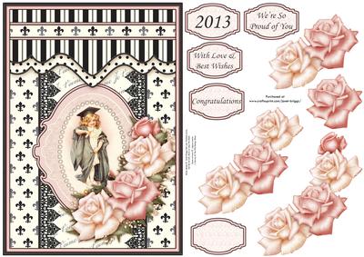 Vintage Graduation Girl Card Topper & Decoupage