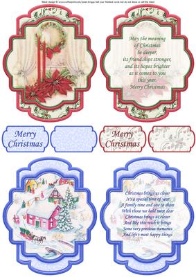Christmas Traditional Poinsettia Village Toppers Inserts Tag