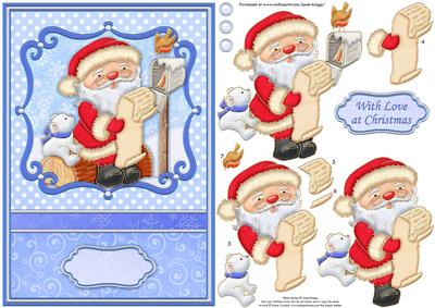 Santas Christmas Post Card Topper & Decoupage