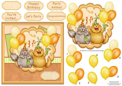 Party Animals Birthday Card Topper & Decoupage