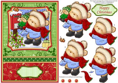 Christmas Post Bears at the Postbox Card Topper & Decoupage
