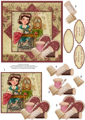 Vintage Seamstress Card Topper & Decoupage