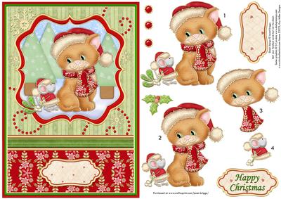 Christmas Mistletoe Cat & Mouse A5 Card Topper & Decoupage