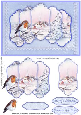 Christmas Robin & Village 5 Panel Quick Card