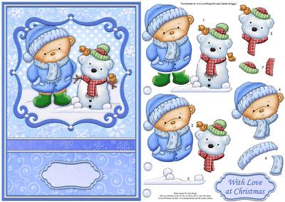 Christmas Teds Teddy Snowman Card Topper & Decoupage