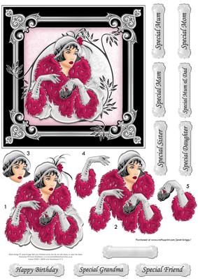 Art Deco Lady Black & Silver Square Topper & Decoupage
