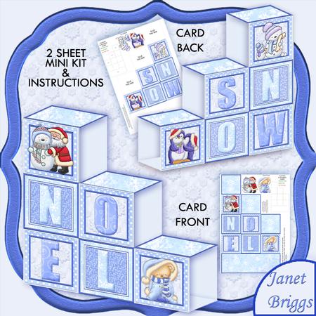 Christmas Noel Snow Blocks Card 2 Sheet Mini Kit