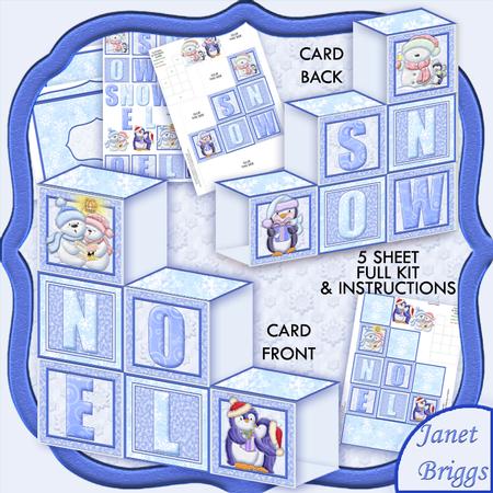 Christmas Noel Snow Blocks Card 5 Sheet Full Kit