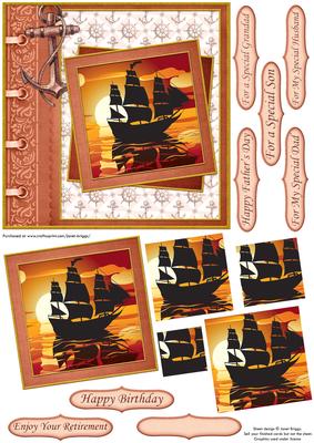 Vintage Sailing Boat Brown Card Topper & Pyramage