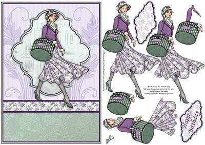 Vintage Shopping Lady in Lilac Topper & Decoupage