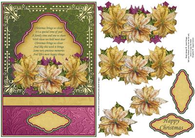 Christmas Poinsettia in Gold & Plum Card Topper & Decoupage