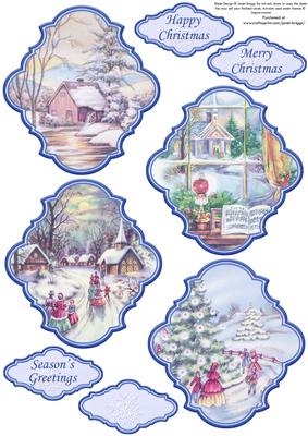 Christmas Toppers Vintage Toppers Traditional Scenes Blue