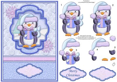 Penguin Gift Christmas A5 Card Topper & Decoupage