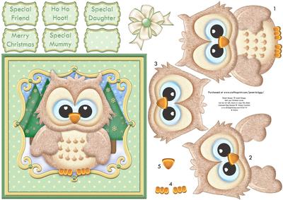 Ho Ho Hoot Christmas Brown Owl Card Topper & Decoupage