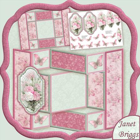 Pink Carnations Floral Tri Shutter Card Mini Kit