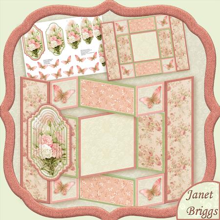 Peach Carnations Floral Tri Shutter Card Mini Kit