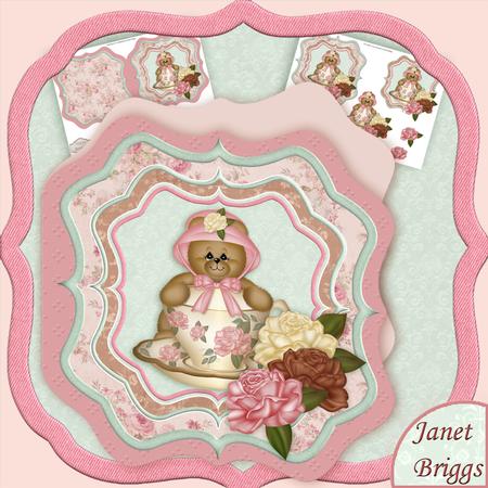 Tea Rose Bear Bracket Shape Card & Decoupage Mini Kit