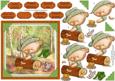Happy Camper Roasting Hotdogs Card Topper & Decoupage