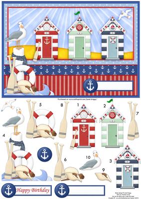 Beach Huts at the Coast Card Front & Decoupage