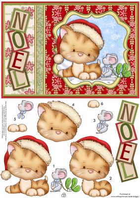 Christmas Kitty Kiss Card Topper & Decoupage