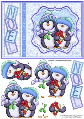 Penguins Fishy Present Christmas Topper & Decoupage