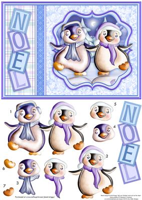 Dancing Penguins Christmas Card Topper & Decoupage